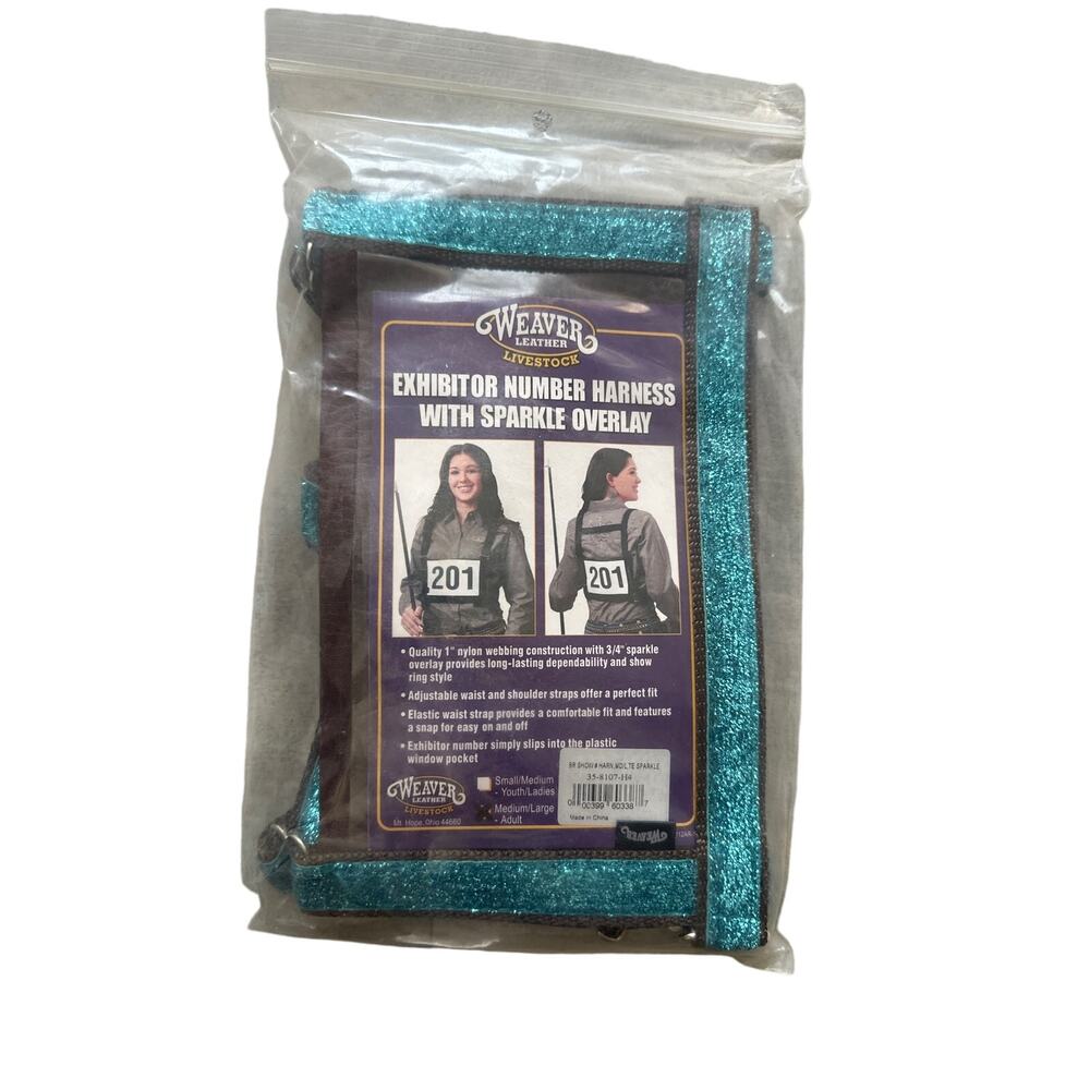 Weaver Livestock Exhibitor Number Harness with Sparkle Overlay - Blue Med/Large